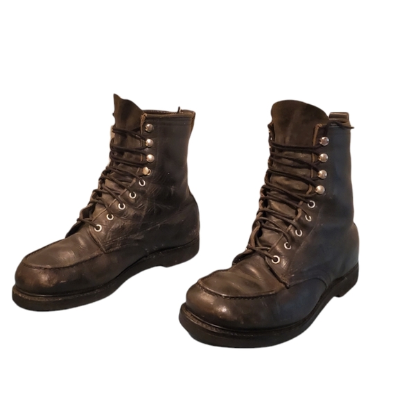 Vintage Vulcan Black Leather Lace-Up Combat Military Boots Men's Size 8E - Picture 4 of 9